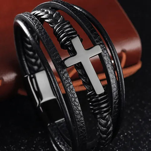Pulsera de Cuero con Cruz